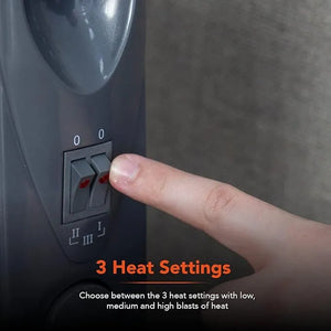 Warmlite 1.5KW Oil Filled Radiator - Dark Titanium | Portable, Energy-Efficient 7-Fin Heater with Adjustable Thermostat