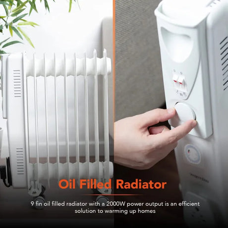 Warmlite 2000W Oil Filled Radiator with Timer | Energy-Efficient Freestanding Heater with Adjustable Thermostat