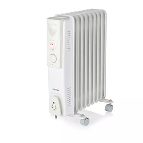 Warmlite 2kW Oil Filled Radiator - White BAR9102 | 9-Fin Portable Heater with Thermostat