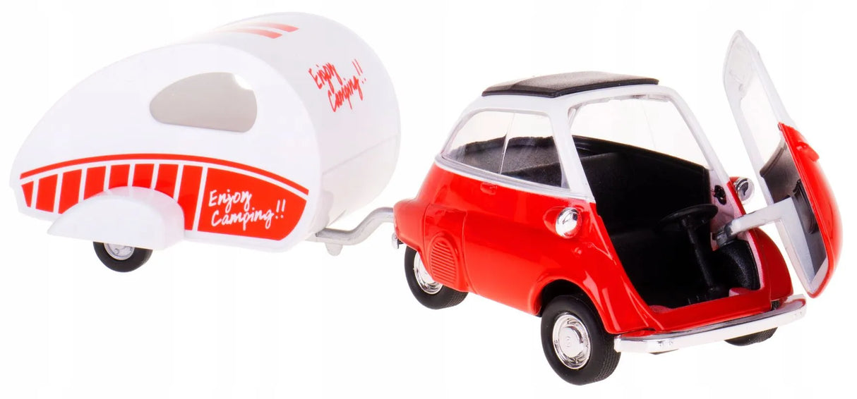 Welly BMW Red Isetta 250 Metal Model with Trailer | 1:34 Scale Die-Cast Collectible