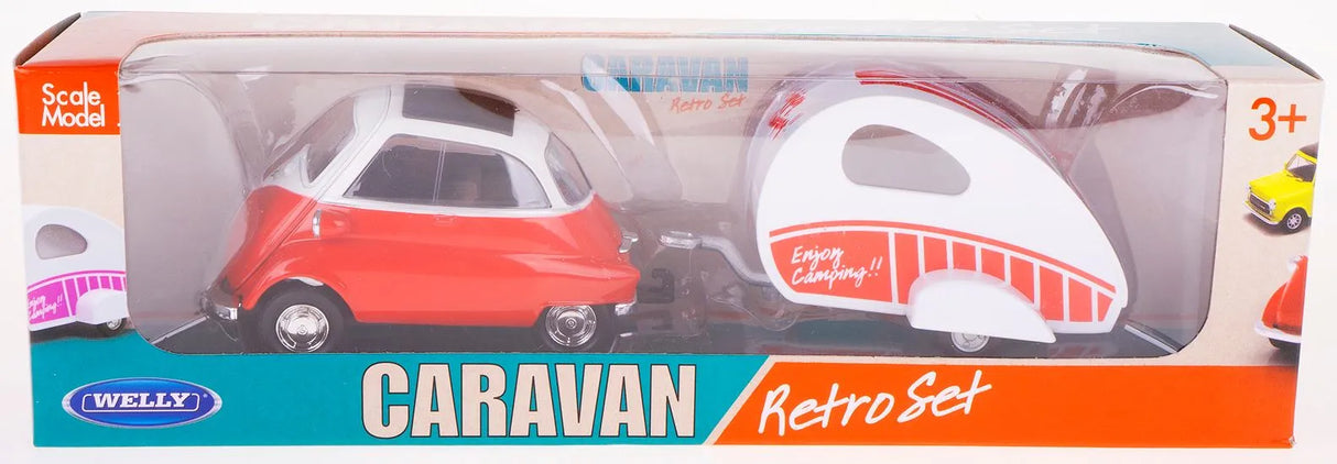 Welly BMW Red Isetta 250 Metal Model with Trailer | 1:34 Scale Die-Cast Collectible