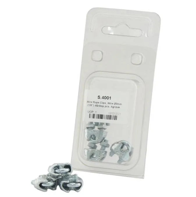 Wire Rope Clips Ø3mm (1/8'') - 4 Pack Agripak | Heavy-Duty Cable Fasteners