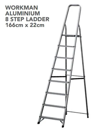 Workman Aluminium 8 Step Ladder - 166cm x 22cm (L017)