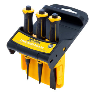 XTrade 3 Piece Chisel & Punch Set - Durable Chrome Vanadium Steel, Precision Machined Tips