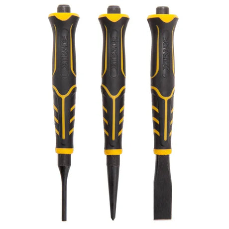 XTrade 3 Piece Chisel & Punch Set - Durable Chrome Vanadium Steel, Precision Machined Tips