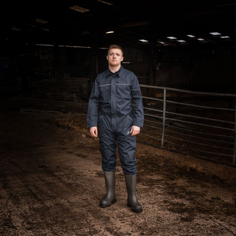 Xpert Core Zip-Front Coverall Navy - Durable 250gsm Workwear with Elasticated Cuffs and Reflective Piping