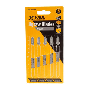 XTRADE JT101BR Jigsaw Blade Wood (5 Pack) - 100mm Reverse Cut CrV Blades for Splinter-Free Finishes