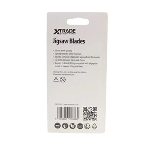 XTRADE JT101D Jigsaw Blade Wood (5 Pack) - 100mm CrV Blades for Deep, Clean Wood Cuts