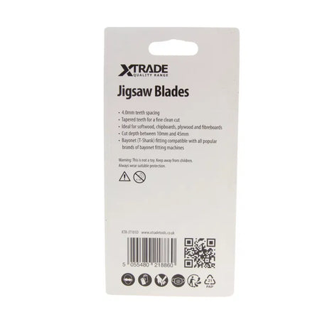 XTRADE JT101D Jigsaw Blade Wood (5 Pack) - 100mm CrV Blades for Deep, Clean Wood Cuts