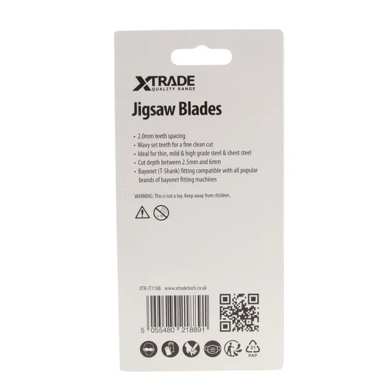 XTRADE JT118B Jigsaw Blade Metal (5 Pack) - 75mm HSS Blades with Wavy Set Teeth