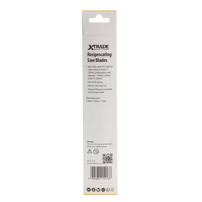 XTRADE SS1531L Recip Saw Blade Wood (5 Pack) - 240mm HCS Blades for Coarse Cutting