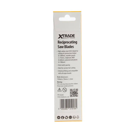 XTRADE SS644D Recip Saw Blade Wood (5 Pack) - 150mm HCS Blades for Fast Timber Cutting