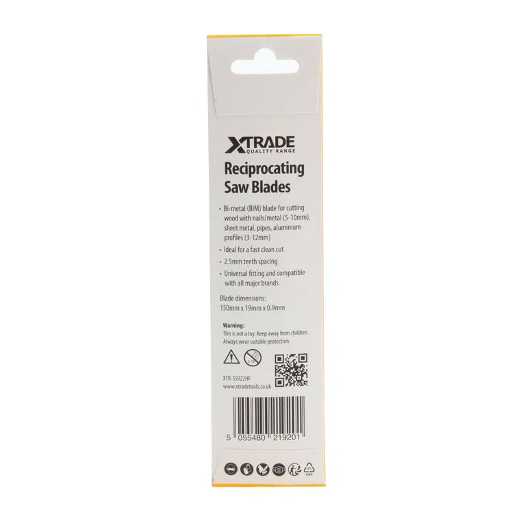 XTRADE SS922HF Recip Saw Blade Wood/Metal (5 Pack) - 150mm BIM Blades