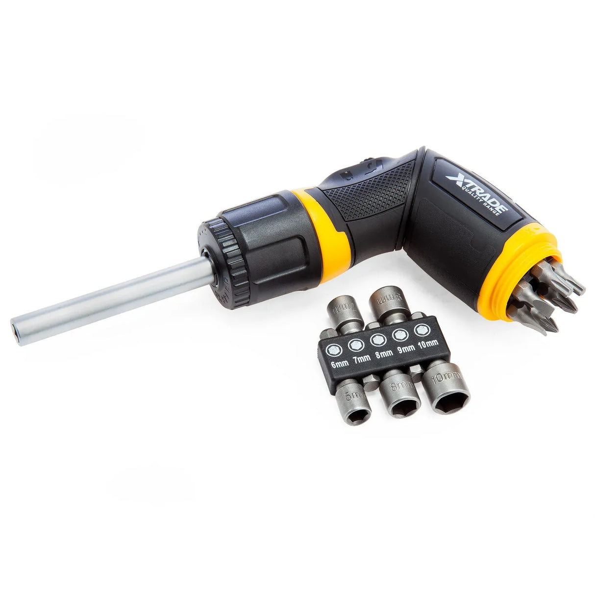 XTrade 12 Piece Ratchet Screwdriver Set - Dual-Grip Design with S2 Bits and Sockets
