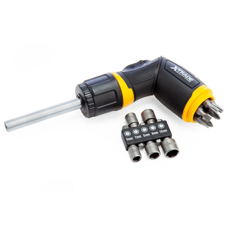 XTrade 12 Piece Ratchet Screwdriver Set - Dual-Grip Design with S2 Bits and Sockets