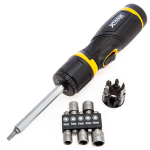 XTrade 12 Piece Ratchet Screwdriver Set - Dual-Grip Design with S2 Bits and Sockets