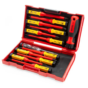 XTrade 13 Piece Interchangeable VDE Screwdriver Set - Insulated, Magnetic Tips, and Storage Case