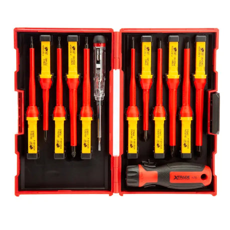 XTrade 13 Piece Interchangeable VDE Screwdriver Set - Insulated, Magnetic Tips, and Storage Case