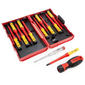 XTrade 13 Piece Interchangeable VDE Screwdriver Set - Insulated, Magnetic Tips, and Storage Case