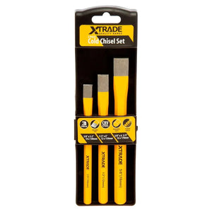 XTrade 3 Piece Cold Chisel Set [10mm, 12mm, 16mm] - Durable Cr-V Steel with Polished Tips