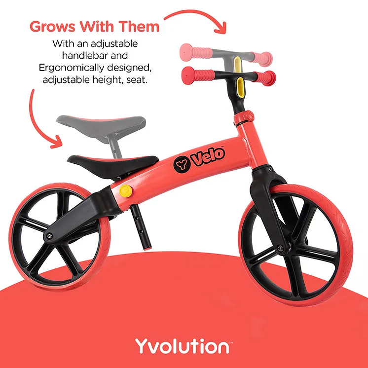 Yvolution Velo Senior Red Balance Bike | Adjustable for Ages 3-5 Years