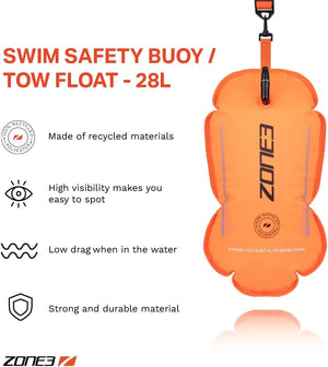 Zone3 Recycled Swim Safety Buoy - Orange Tow Float | Compact, Eco-Friendly Design