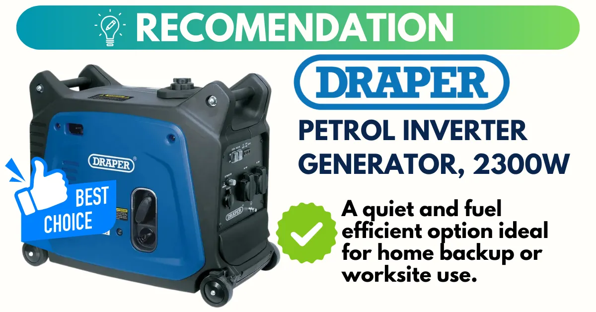 Draper Petrol Inverter Generator – 2300W – A quiet and fuel-efficient option ideal for home backup or worksite use.