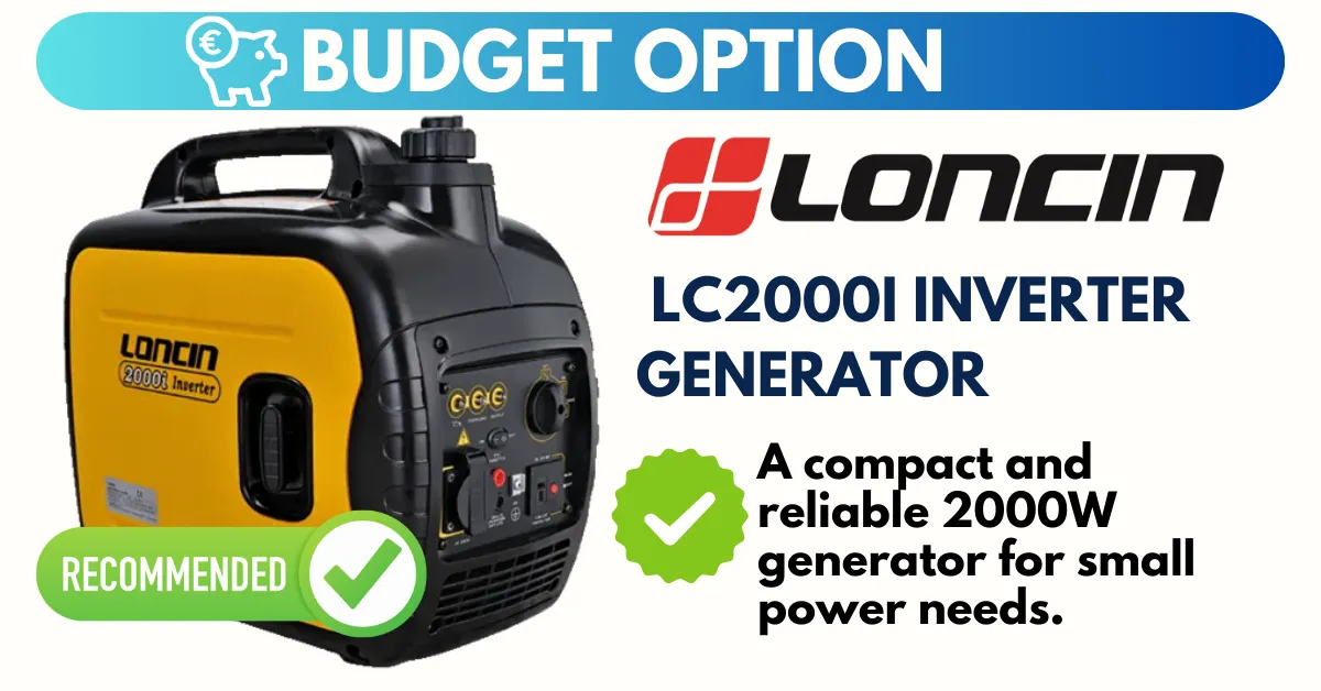 Loncin LC2000i Inverter Generator – A compact and reliable 2000W generator for small power needs.