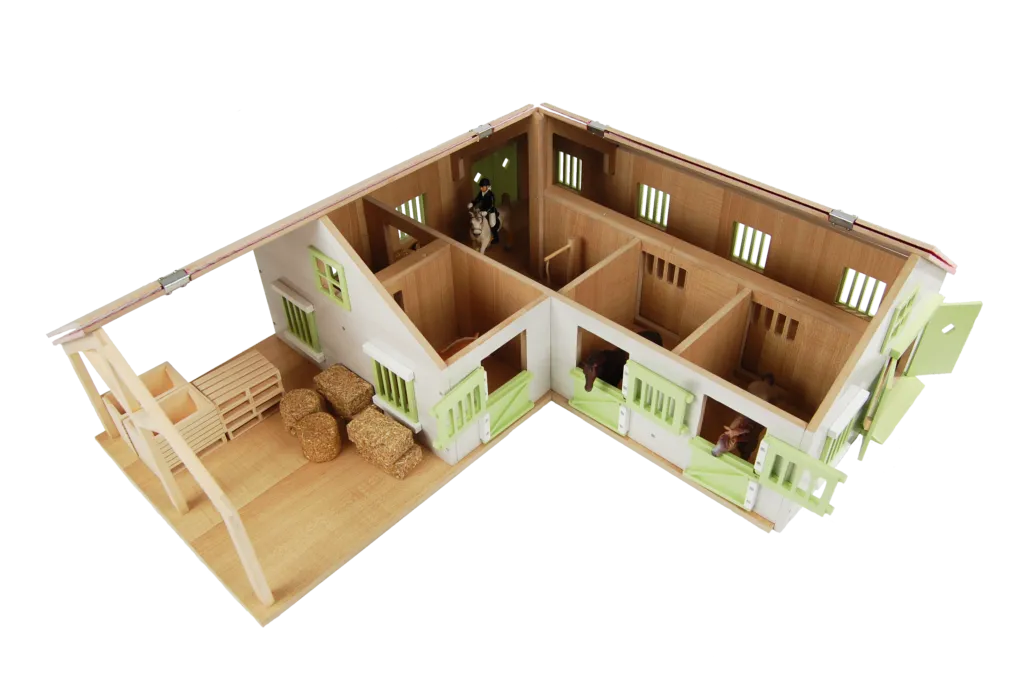 Kids Globe Wooden Horse Farm with Movable Doors Windows & Roof